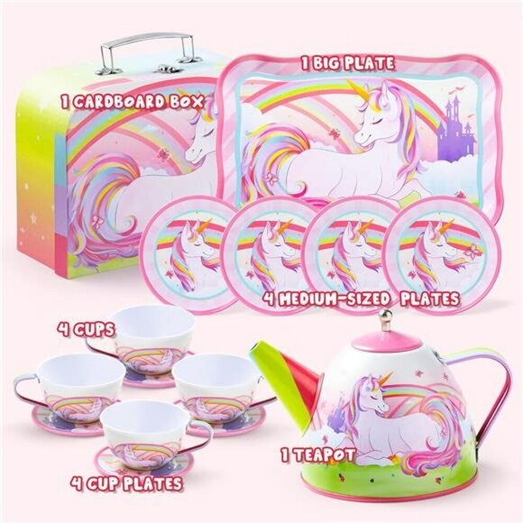 Unicorn Tea Set for Toddlers Tea Party Set for Children Kids Pretend Role Play - Picture 2 of 7